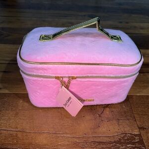 NWT- Juicy Couture Pink Faux-Fur Cosmetic Bag with Gold Accents